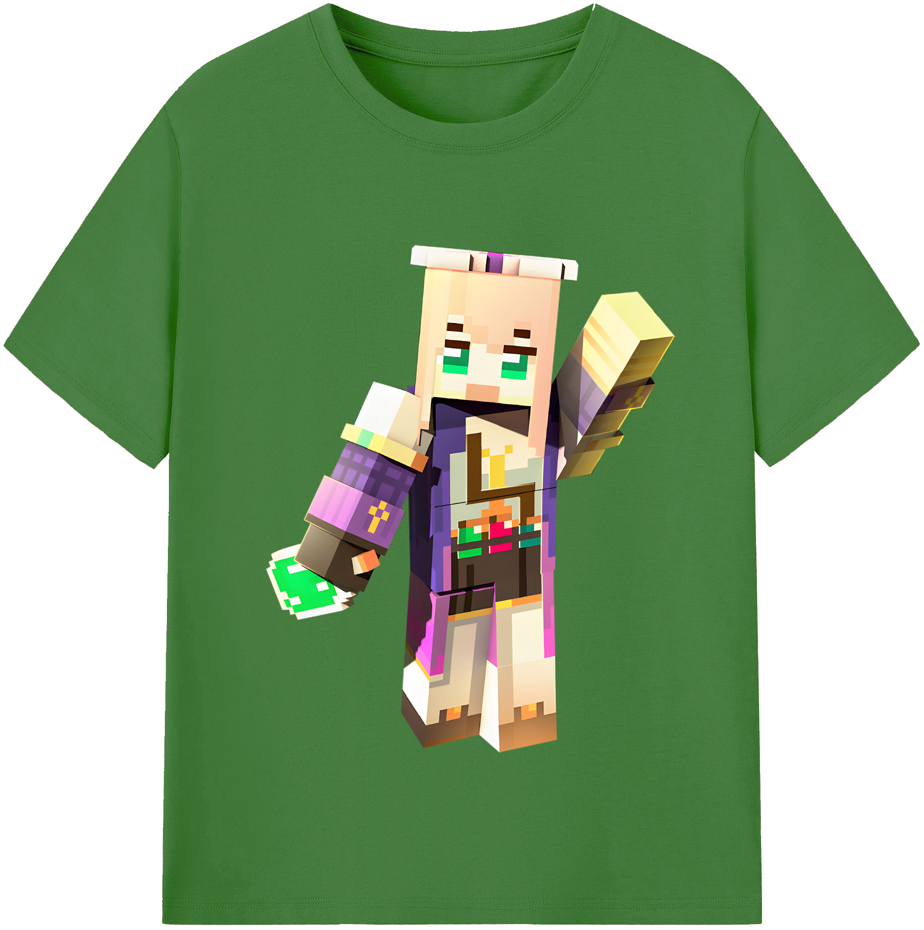 （画像用） マインクラフト ブロックの世界 Minecraft MC Block world レディースカジュアルプリントTシャツ（綿100％）